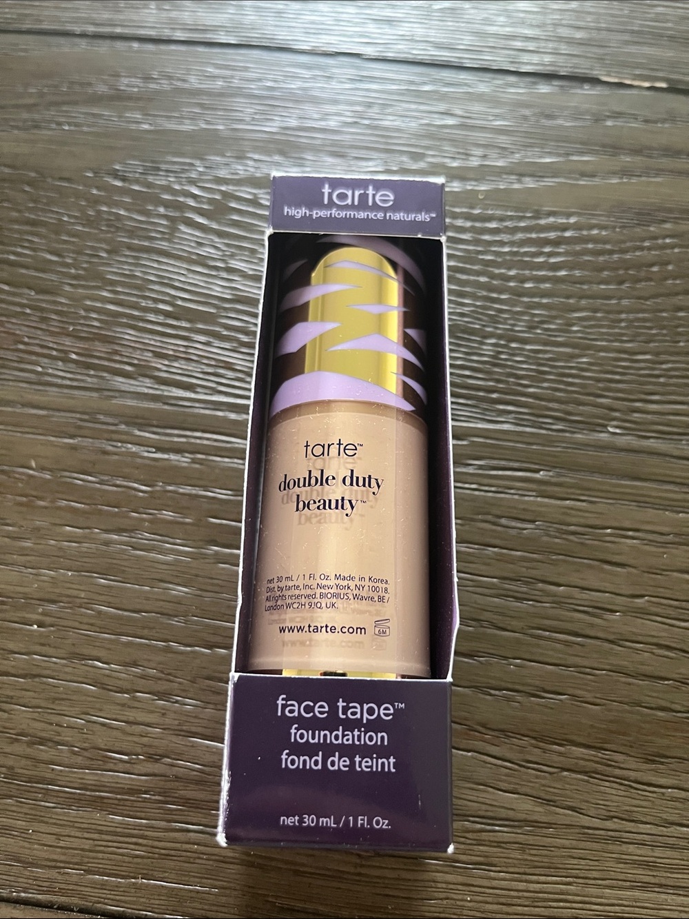 tarte Face Tape Double Duty Beauty Foundation - purple and gold packaging